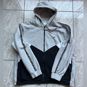 Lacoste Sport Mens Gray/Black/White ColorBlock ZipUp Hoodie Embroidered Logo 4XL
